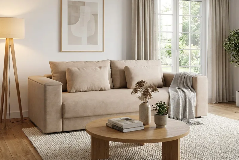 Bergen Extra Djup 3-sits Bäddsoffa med förvaring - Beige - Products - Möbler - Soffa - Bäddsoffa - 3 sits bäddsoffa