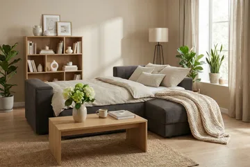 Bergen Extra Djup 3-sits Bäddsoffa med vändbar divan och förvaring i manchester - Brun - Products - Möbler - Soffa - Bäddsoffa - Bäddsoffa divan