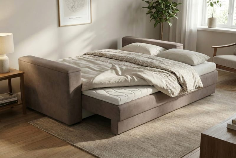 Bergen Extra djup Framåtbäddad 3-sits Bäddsoffa med Bäddmadrass i Polyesterskum Vändbar Sommar- & Vintersida och Tvättbar klädsel - Beige Tyg - Products - Möbler - Soffa - Bäddsoffa - 3 sits bäddsoffa