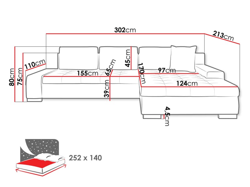 Cerys Bäddsoffa med Divan 4-sits - Orange - Products - Möbler - Soffa - Bäddsoffa - Bäddsoffa divan