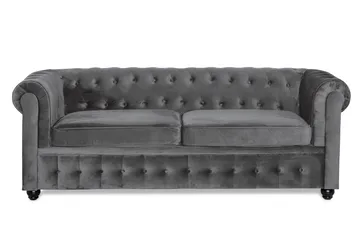 Chesterfield Deluxe 3-sits Framåtbäddad bäddsoffa i sammet - Mörkgrå Sammet - Products - Möbler - Soffa - Bäddsoffa - 3 sits bäddsoffa