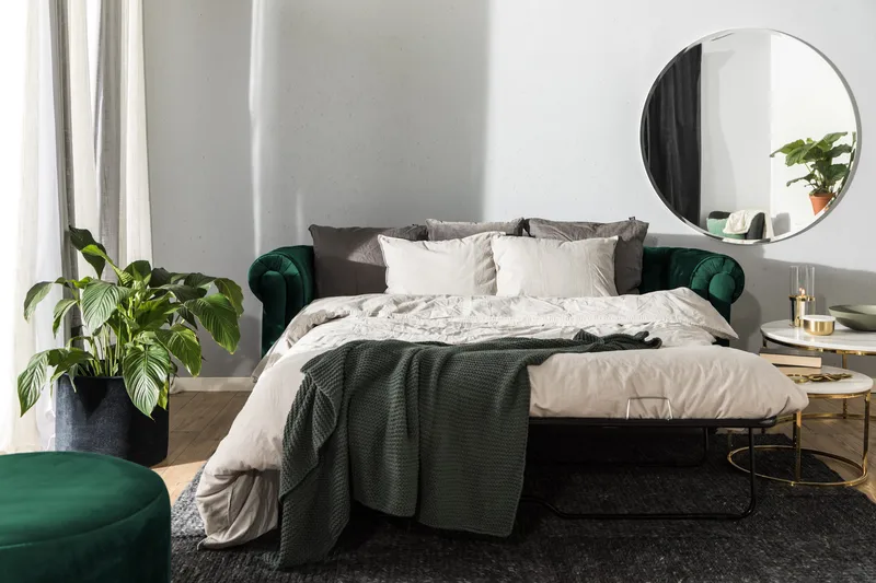 Chesterfield Lyx 3-sits Framåtbäddad bäddsoffa i sammet - Grön - Products - Möbler - Soffa - Bäddsoffa - 3 sits bäddsoffa