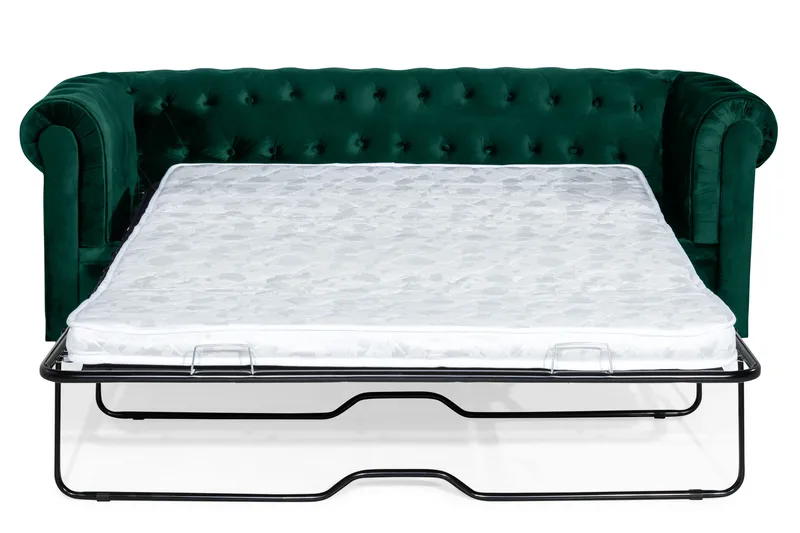 Chesterfield Lyx 3-sits Framåtbäddad bäddsoffa i sammet - Grön - Products - Möbler - Soffa - Bäddsoffa - 3 sits bäddsoffa