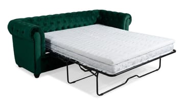 Chesterfield Lyx 3-sits Framåtbäddad Bäddsoffa med HVILA Bäddmadrass 140x200 cm Polyesterskum med Tvättbar klädsel - Grön - Products - Möbler - Soffa - Bäddsoffa - 3 sits bäddsoffa
