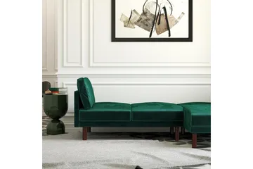 Clair 3-sits Bäddsoffa med Schäslong Ställbar Sammet/Grön/Tr - Dorel Home - Products - Möbler - Soffa - Bäddsoffa - Bäddsoffa längsbäddad