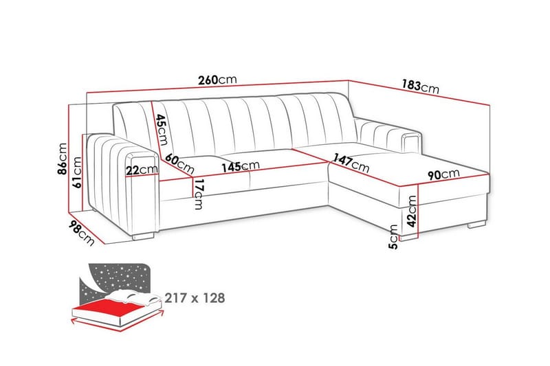 Denegal 3-sits Hörnbäddsoffa Dark grey - Products - Möbler - Soffa - Bäddsoffa - Bäddsoffa divan
