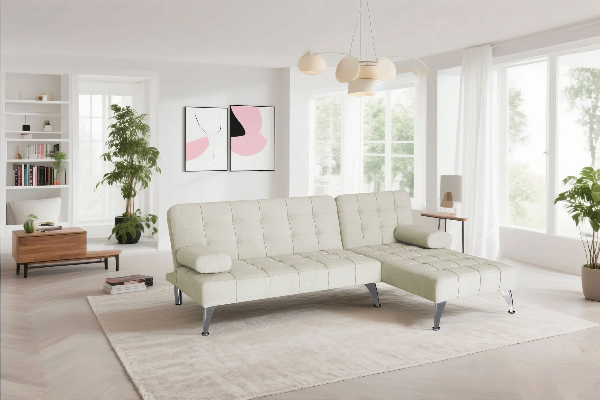 Divansoffa med bäddfunktion beige sammet