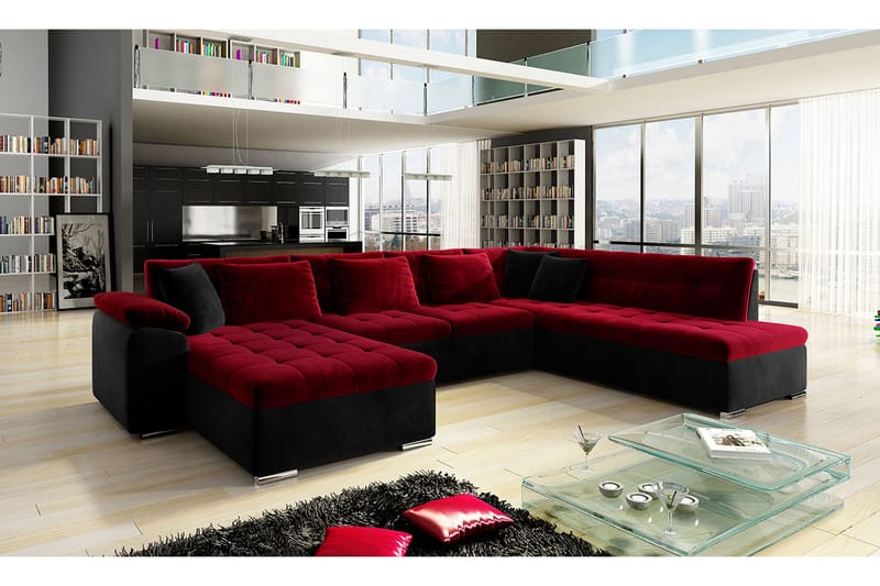 Dynir 4-sits Bäddsoffa - Röd/Svart - Products - Möbler - Soffa - Bäddsoffa - Bäddsoffa divan