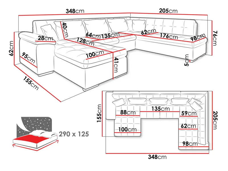 Dynir Bäddsoffa med Divan och Schäslong 5-sits - Beige - Products - Möbler - Soffa - Bäddsoffa - Bäddsoffa divan