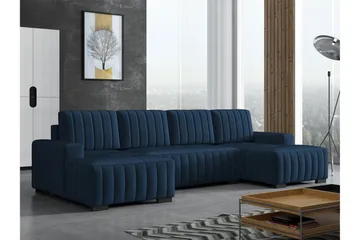 Esher Bäddsoffa Dubbeldivan 4-sits i Plysch - Marinblå - Products - Möbler - Soffa - Bäddsoffa - U bäddsoffa