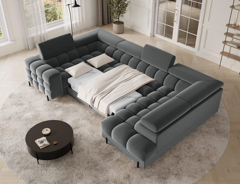 Fectory 6-sits Bubblig Hörnbäddsoffa med Schäslong och förvaring Höger - Sola 06 - Products - Möbler - Soffa - Bäddsoffa - Hörnbäddsoffa