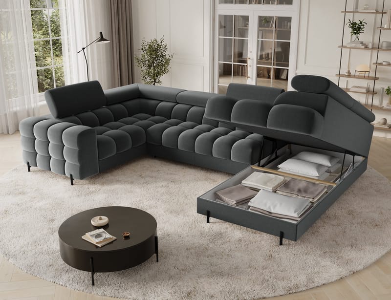 Fectory 6-sits Bubblig Hörnbäddsoffa med Schäslong och förvaring Höger - Sola 06 - Products - Möbler - Soffa - Bäddsoffa - Hörnbäddsoffa