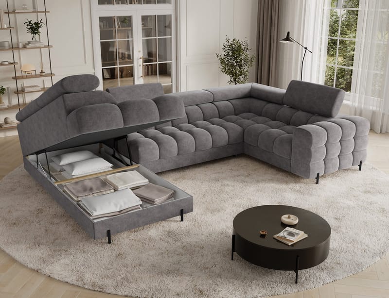 Fectory 6-sits Bubblig Hörnbäddsoffa med Schäslong och förvaring Vänster - Aura 04 - Products - Möbler - Soffa - Bäddsoffa - Hörnbäddsoffa