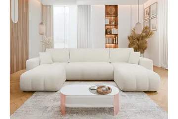 Flo Bäddsoffa Dubbeldivan 4-sits i Plysch - Vit - Products - Möbler - Soffa - Bäddsoffa - U bäddsoffa