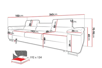 Gabina Bäddsoffa 3-sits i Konstläder - Vit/Mörkgrå - Products - Möbler - Soffa - Bäddsoffa - 3 sits bäddsoffa