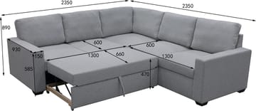 Hörnsoffa med bäddfunktion och förvaring - Grå - Products - Möbler - Soffa - Bäddsoffa - Hörnbäddsoffa