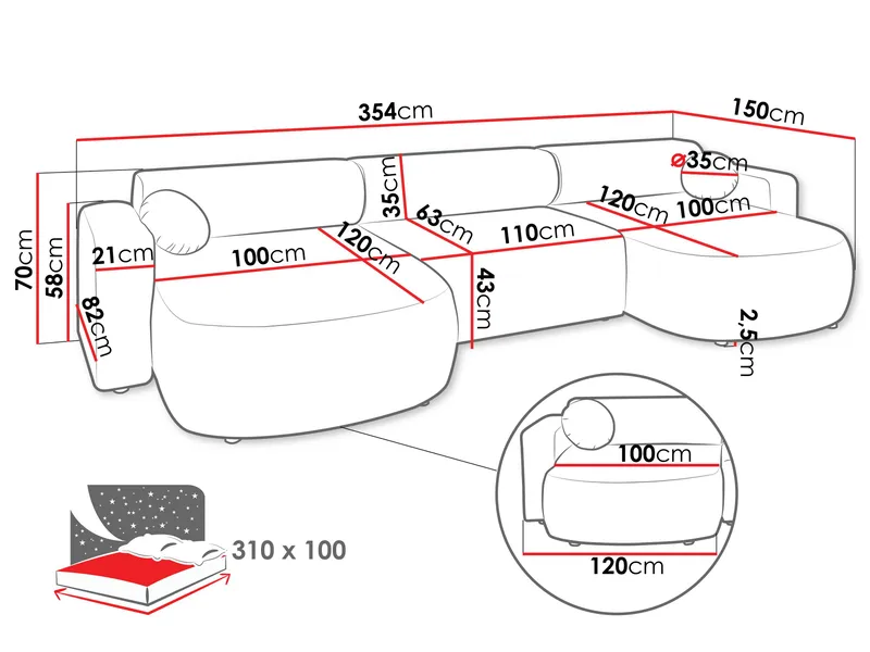 Hanish Bäddsoffa Dubbeldivan 5-sits - Grå - Products - Möbler - Soffa - Bäddsoffa - U bäddsoffa