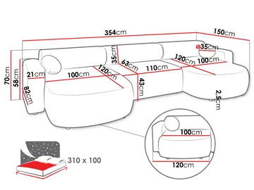 Hanish Bäddsoffa Dubbeldivan 5-sits - Vit - Products - Möbler - Soffa - Bäddsoffa - U bäddsoffa