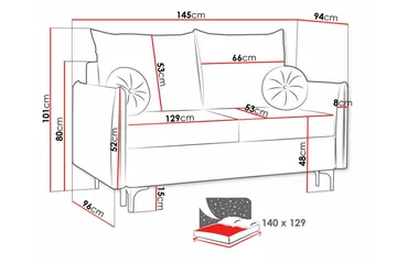 Knocklong 2-sits Bäddsoffa - Rosa - Products - Möbler - Soffa - Bäddsoffa - Bäddsoffa längsbäddad