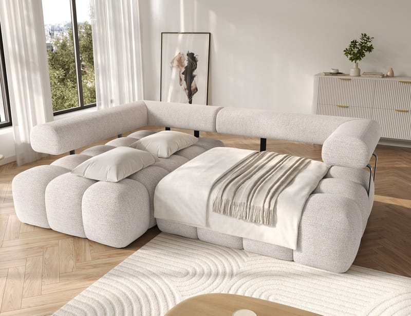 Levvi 3-sits Bubblig Bäddsoffa med Divan Vänster - Bazalt 18 - Products - Möbler - Soffa - Bäddsoffa - Hörnbäddsoffa