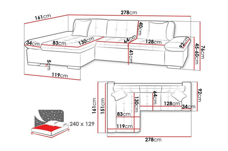 Lomux 3-sits Hörnbäddsoffa Dark green - Products - Möbler - Soffa - Bäddsoffa - Bäddsoffa divan