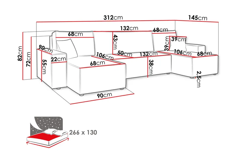Magston 4-sits Hörnbäddsoffa - Grön - Products - Möbler - Soffa - Bäddsoffa - U bäddsoffa