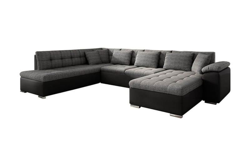 Niko U-Bäddsoffa 350x205x76 cm Divan Höger - Grå/Svart - Products - Möbler - Soffa - Bäddsoffa - Bäddsoffa längsbäddad