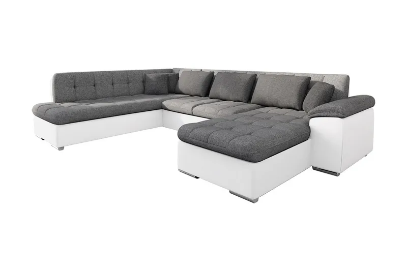 Niko U-Bäddsoffa 350x205x76 cm Divan Höger, Grå/Vit