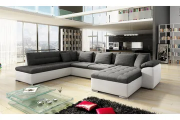 Niko U-Bäddsoffa 350x205x76 cm Divan Höger - Vit/Grå - Products - Möbler - Soffa - Bäddsoffa - Bäddsoffa längsbäddad