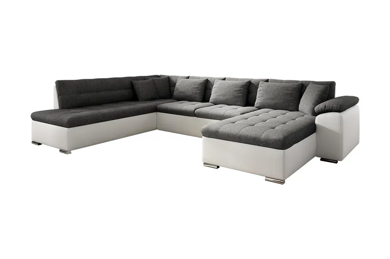 Niko U-Bäddsoffa 350x205x76 cm Divan Höger - Vit/Grå - Products - Möbler - Soffa - Bäddsoffa - Bäddsoffa längsbäddad