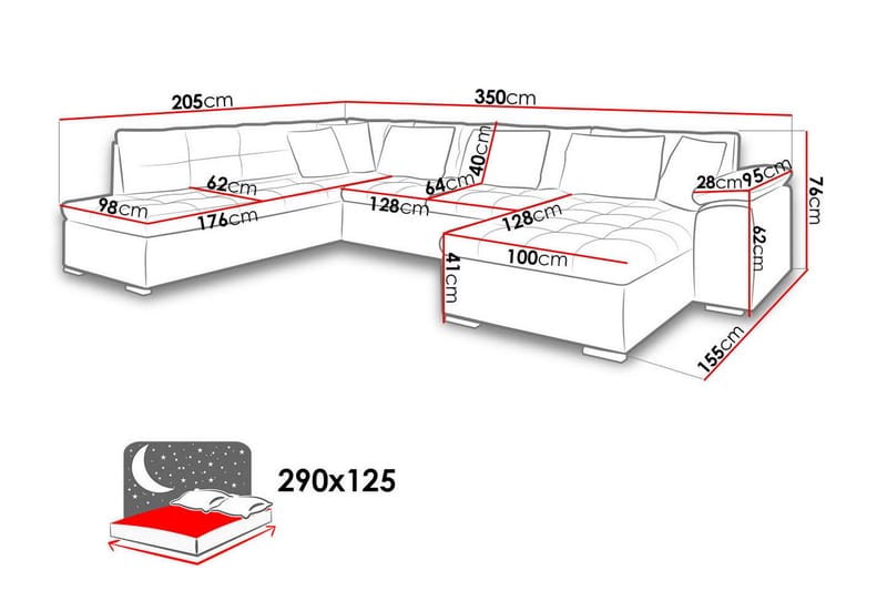 Niko U-Bäddsoffa 350x205x76 cm Divan Höger - Vit/Grå - Products - Möbler - Soffa - Bäddsoffa - Bäddsoffa längsbäddad