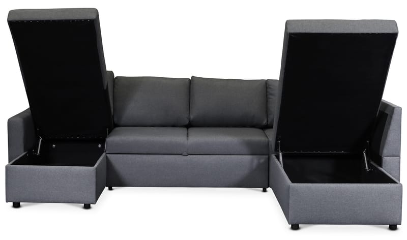 U soffa bäddsoffa grå med förvaring, Mörkgrå