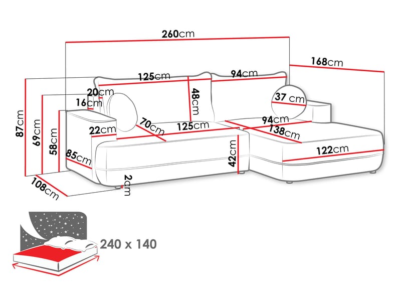 Uppland Bäddsoffa med Divan 3-sits - Grå - Products - Möbler - Soffa - Bäddsoffa - Bäddsoffa divan