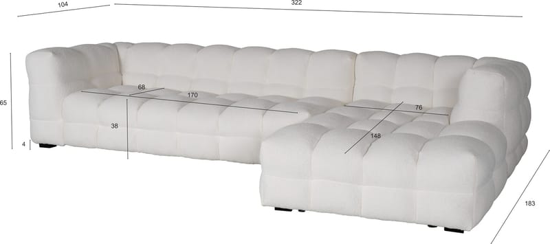 Billy divansoffa offwhite - Bubblig design - 322 cm - Cream - Products - Möbler - Soffa - Divansoffa & schäslongsoffa