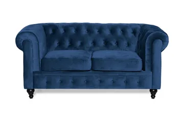 Chesterfield Lyx 2-sits Liten sammetssoffa - Djup soffa 160 cm bred - Blå - Products - Möbler - Soffa - 2 sits soffa