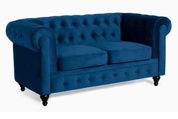 Chesterfield Lyx 2-sits Liten sammetssoffa - Djup soffa 160 cm bred - Blå - Products - Möbler - Soffa - 2 sits soffa