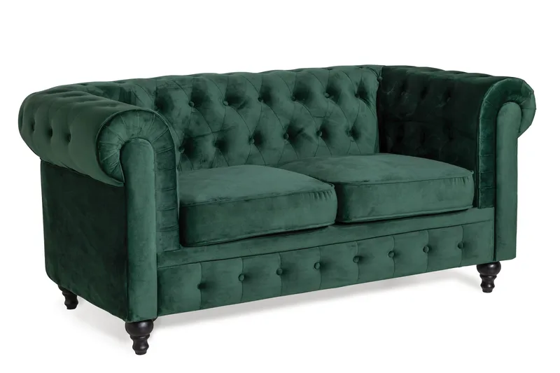 Chesterfield Lyx 2-sits Liten sammetssoffa - Djup soffa 160 cm bred - Grön - Products - Möbler - Soffa - 2 sits soffa