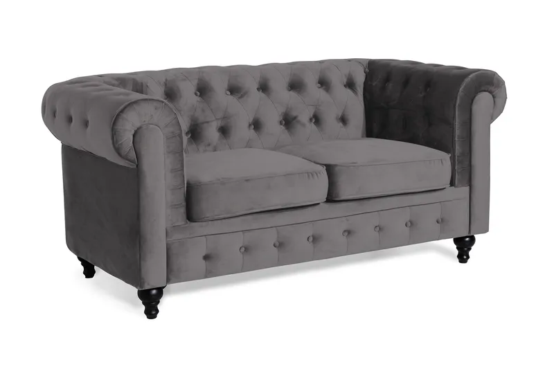 Chesterfield Lyx 2-sits Liten Sammetssoffa - Djup soffa 160 cm bred - Mörkgrå / Grå - Products - Möbler - Soffa - Sammetssoffa