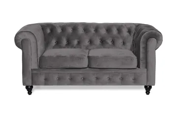 Chesterfield Lyx 2-sits Liten Sammetssoffa - Djup soffa 160 cm bred - Mörkgrå - Products - Möbler - Soffa - 2 sits soffa