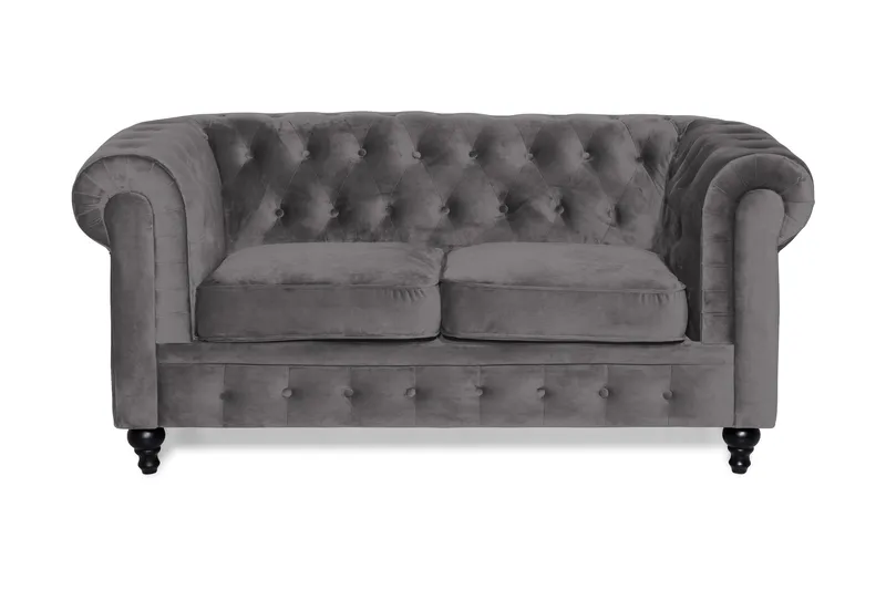 Chesterfield Lyx 2-sits Liten Sammetssoffa - Djup soffa 160 cm bred - Mörkgrå - Products - Möbler - Soffa - 2 sits soffa