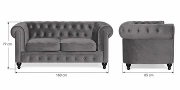 Chesterfield Lyx 2-sits Liten Sammetssoffa - Djup soffa 160 cm bred - Mörkgrå - Products - Möbler - Soffa - 2 sits soffa