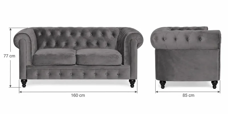 Chesterfield Lyx 2-sits Liten Sammetssoffa - Djup soffa 160 cm bred - Mörkgrå - Products - Möbler - Soffa - 2 sits soffa