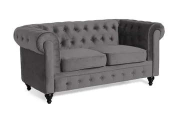 Chesterfield Lyx 2-sits Liten Sammetssoffa - Djup soffa 160 cm bred - Mörkgrå - Products - Möbler - Soffa - 2 sits soffa
