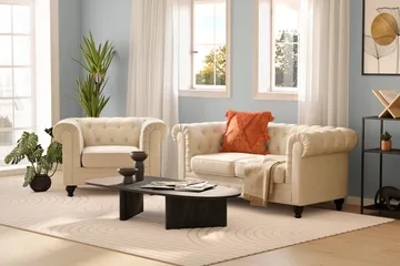 Chesterfield Lyx 2-sits Sammetssoffa - Liten djup soffa - Beige Sammet - Products - Möbler - Soffa - Sammetssoffa