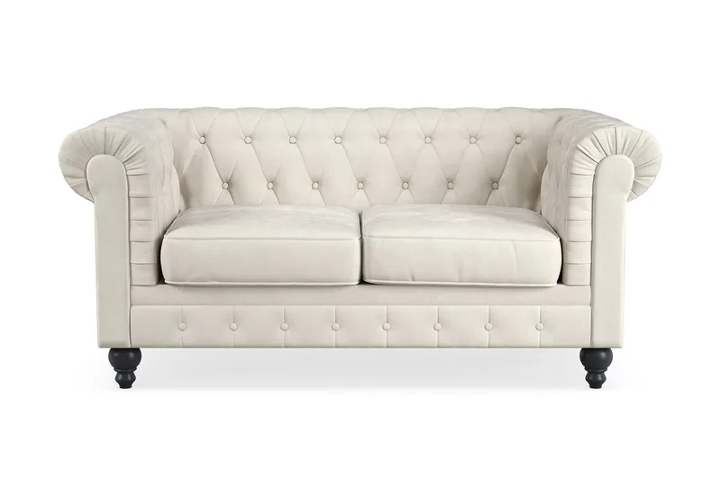 Chesterfield Lyx 2-sits Sammetssoffa - Liten djup soffa, Beige Sammet