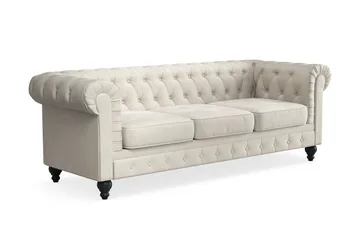 Chesterfield Lyx 3 sits Sammetssoffa- Djup soffa - Beige / Vit / Ljus - Products - Möbler - Soffa - Chesterfield soffa