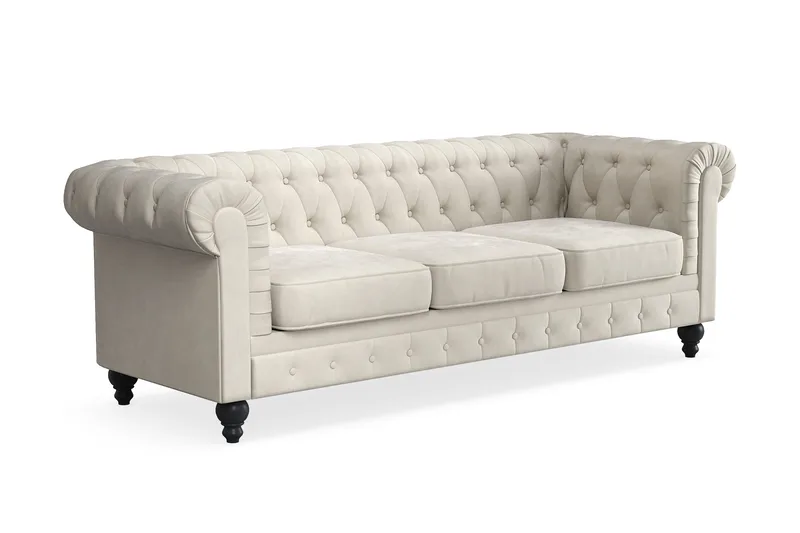 Chesterfield Lyx 3 sits Sammetssoffa- Djup soffa - Beige - Products - Möbler - Soffa - Chesterfield soffa