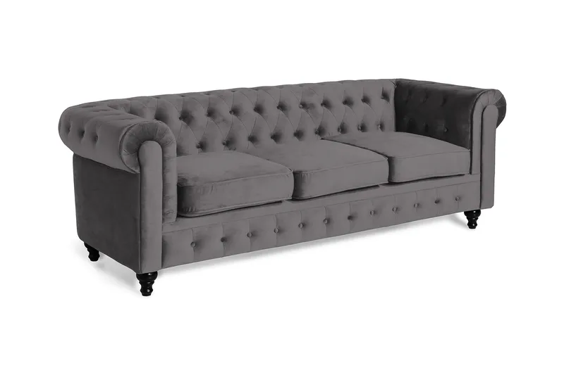 Chesterfield Lyx 3 sits Sammetssoffa - Djup soffa - Mörkgrå - Products - Möbler - Soffa - Chesterfield soffa