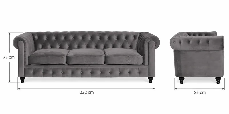 Chesterfield Lyx 3 sits Sammetssoffa - Djup soffa - Mörkgrå - Products - Möbler - Soffa - Chesterfield soffa
