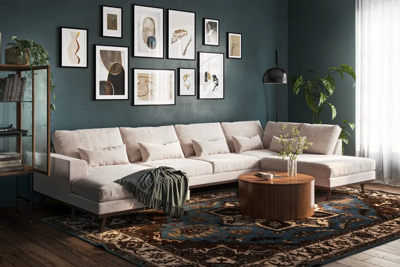 Copenhagen 5-sits Högervänd U-formad Large Soffa med Divan och Schäslong i Chenille - Beige - Products - Möbler - Soffa - U-soffa